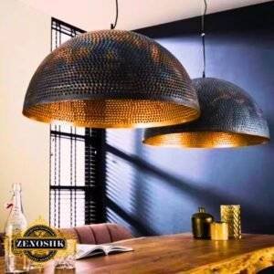 Moroccan Pendant Light: Brass Dome Pendant Lamp with Oxide Finish - Exquisite Hammered Design for a Unique Ceiling Ambiance
