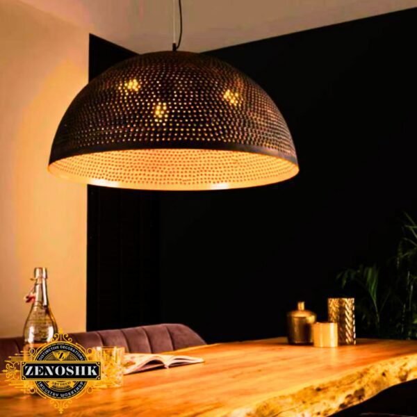Moroccan Pendant Light: Brass Dome Pendant Lamp with Oxide Finish - Exquisite Hammered Design for a Unique Ceiling Ambiance