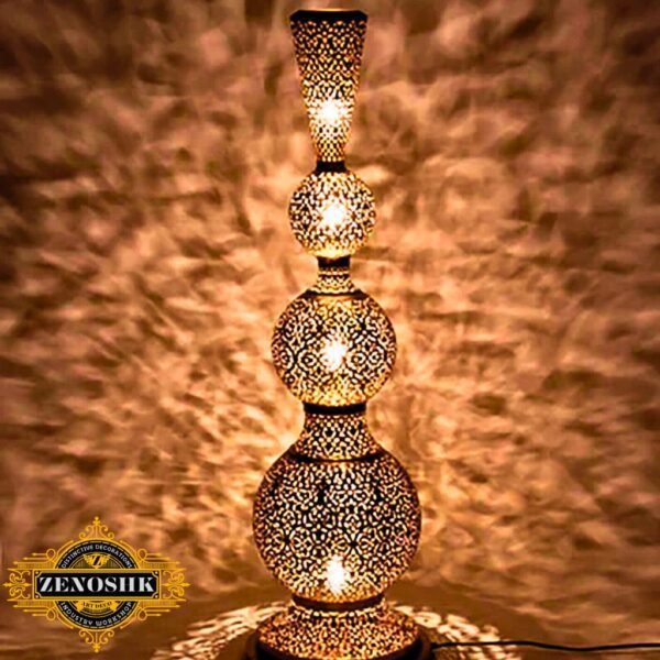 Handmade Moroccan Brass Floor Lamp - Contemporary Elegance with Distinct Shadow Decoration
