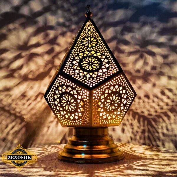 Handmade Moroccan Brass Table Lampshade - Small Moorish Bedside Lamp
