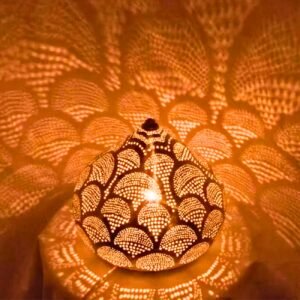 Art Deco-Inspired Moroccan Table Lamp with Opal Glass Dome Shade